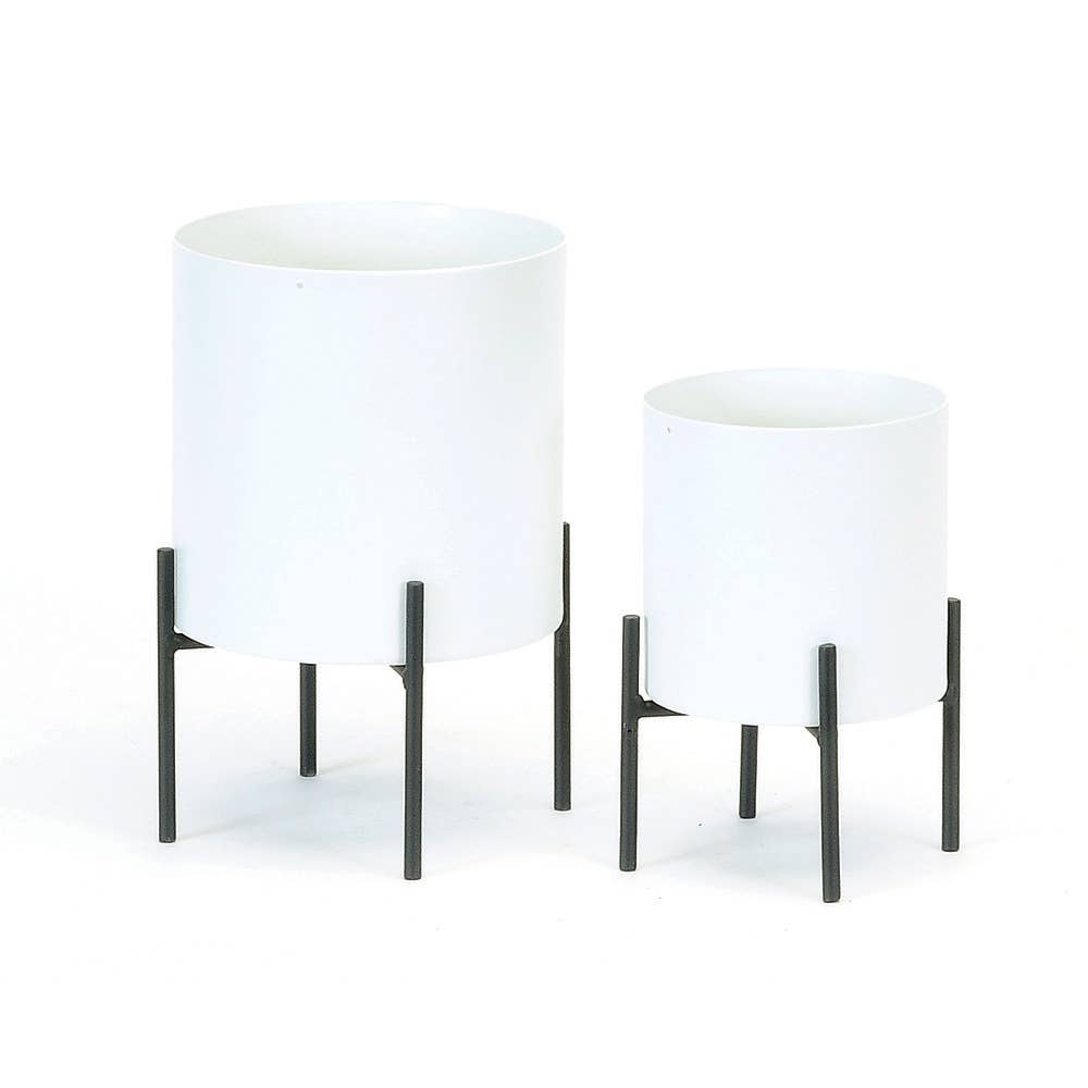 Metal Planter White W/ Black Stand