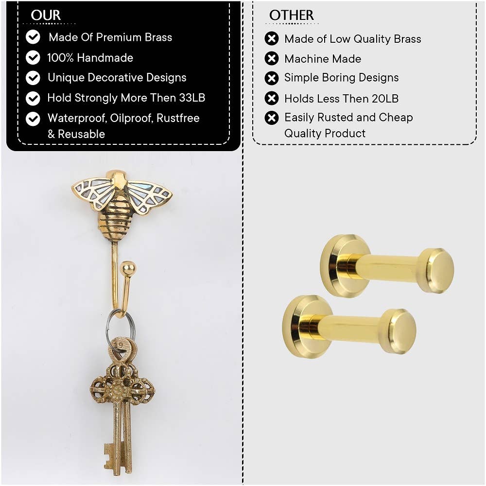 Brass Bee Wall Hook w/ Mother of Pearl