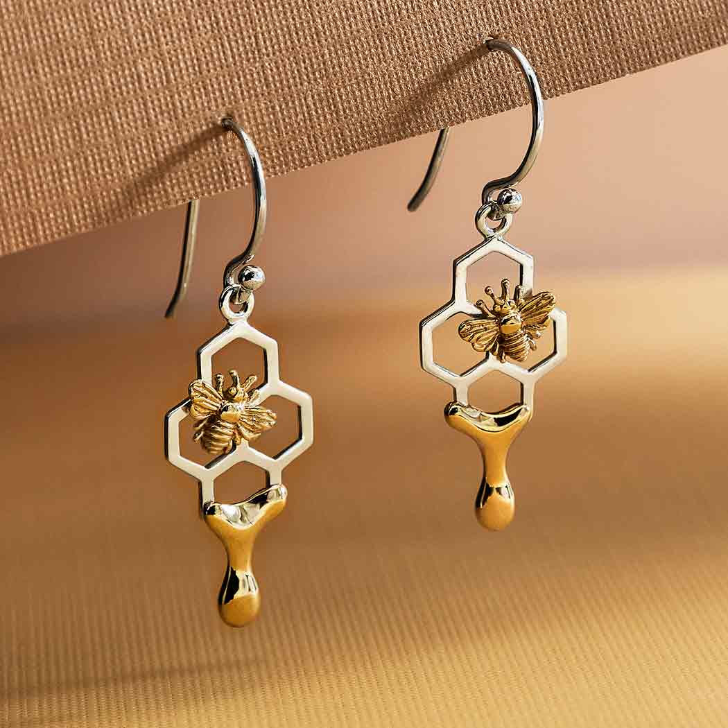 Honeycomb Dangle Bee Earrings