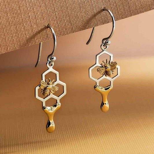 Honeycomb Dangle Bee Earrings