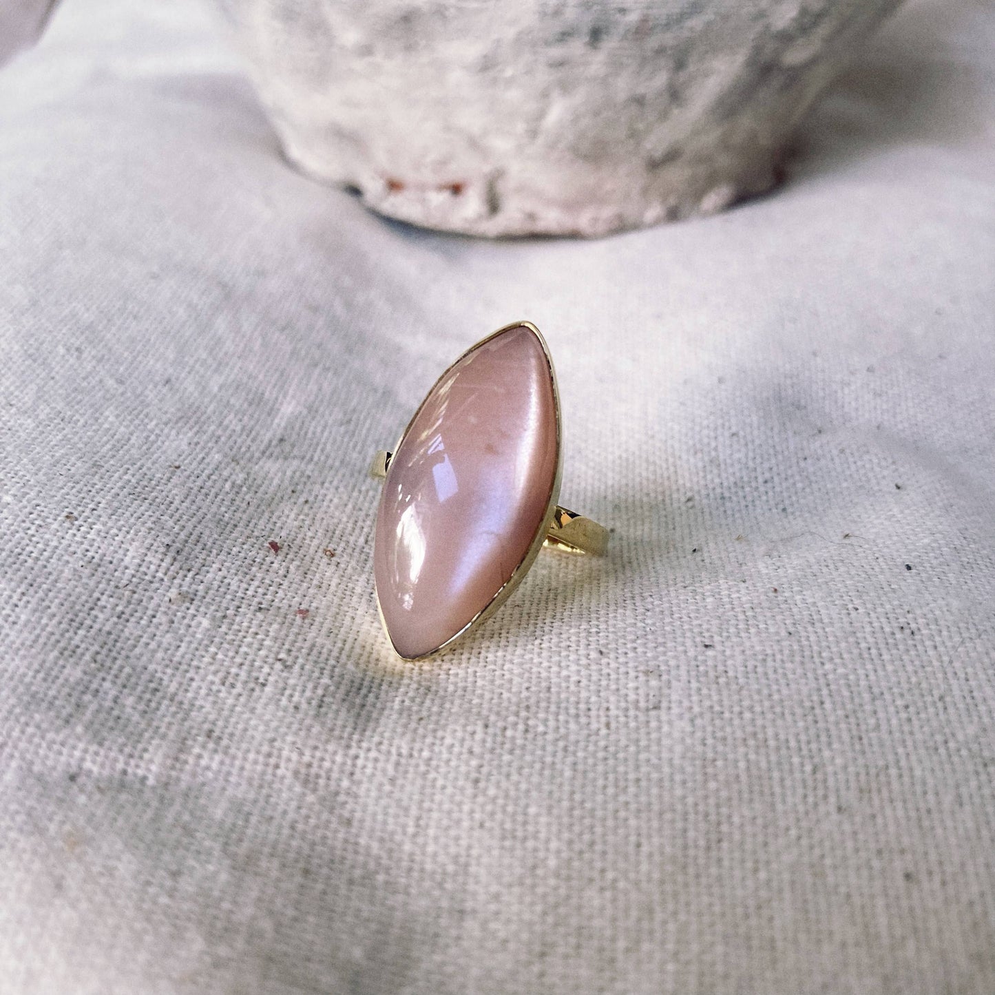 Pink Moonstone Marquise Ring Large Stone