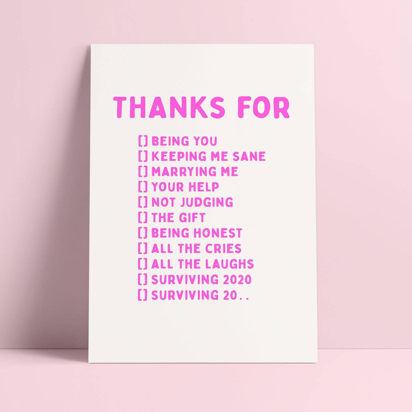 Thanks for ...being you, marrying me, risograph postcard
