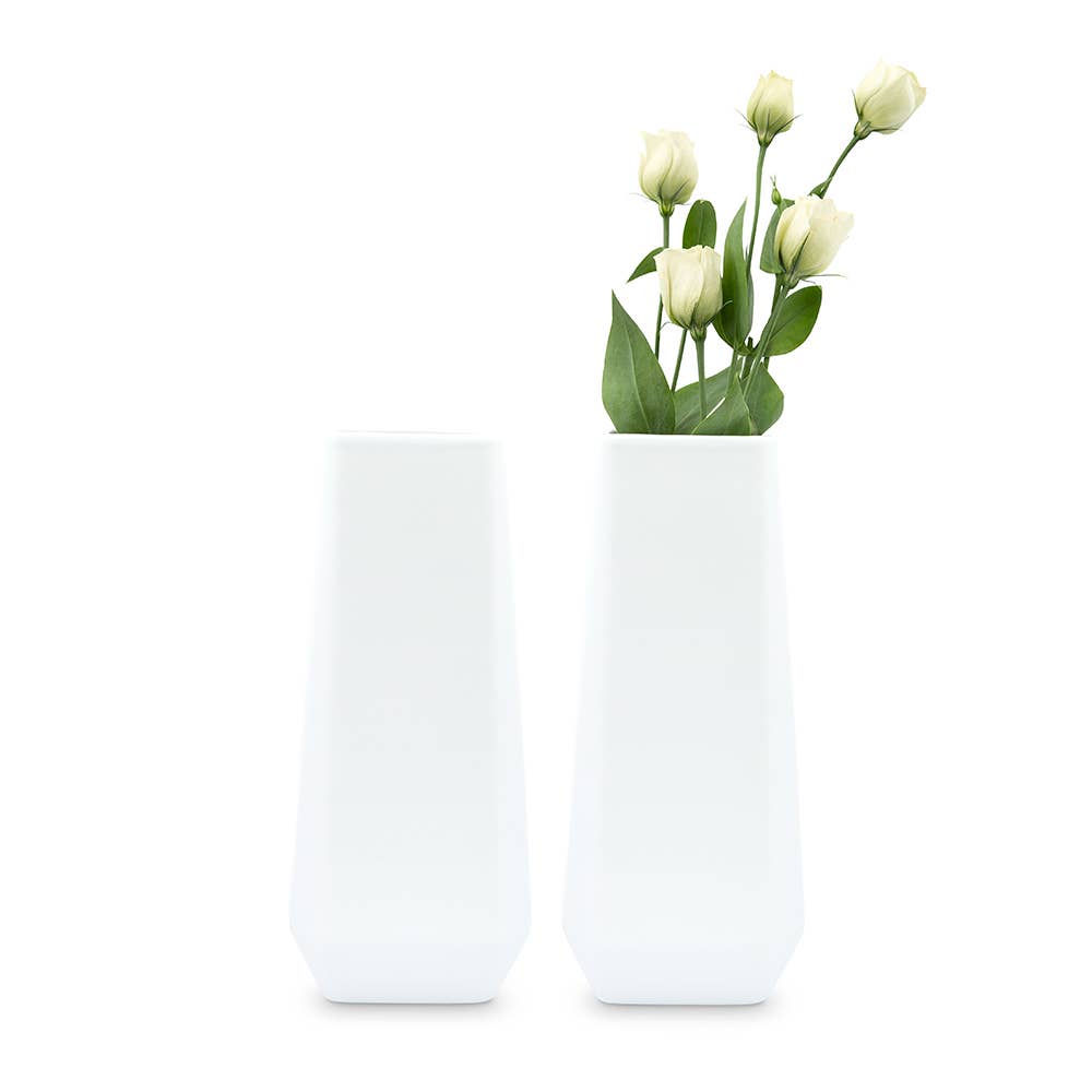White Geometric Faceted Ceramic | Vase