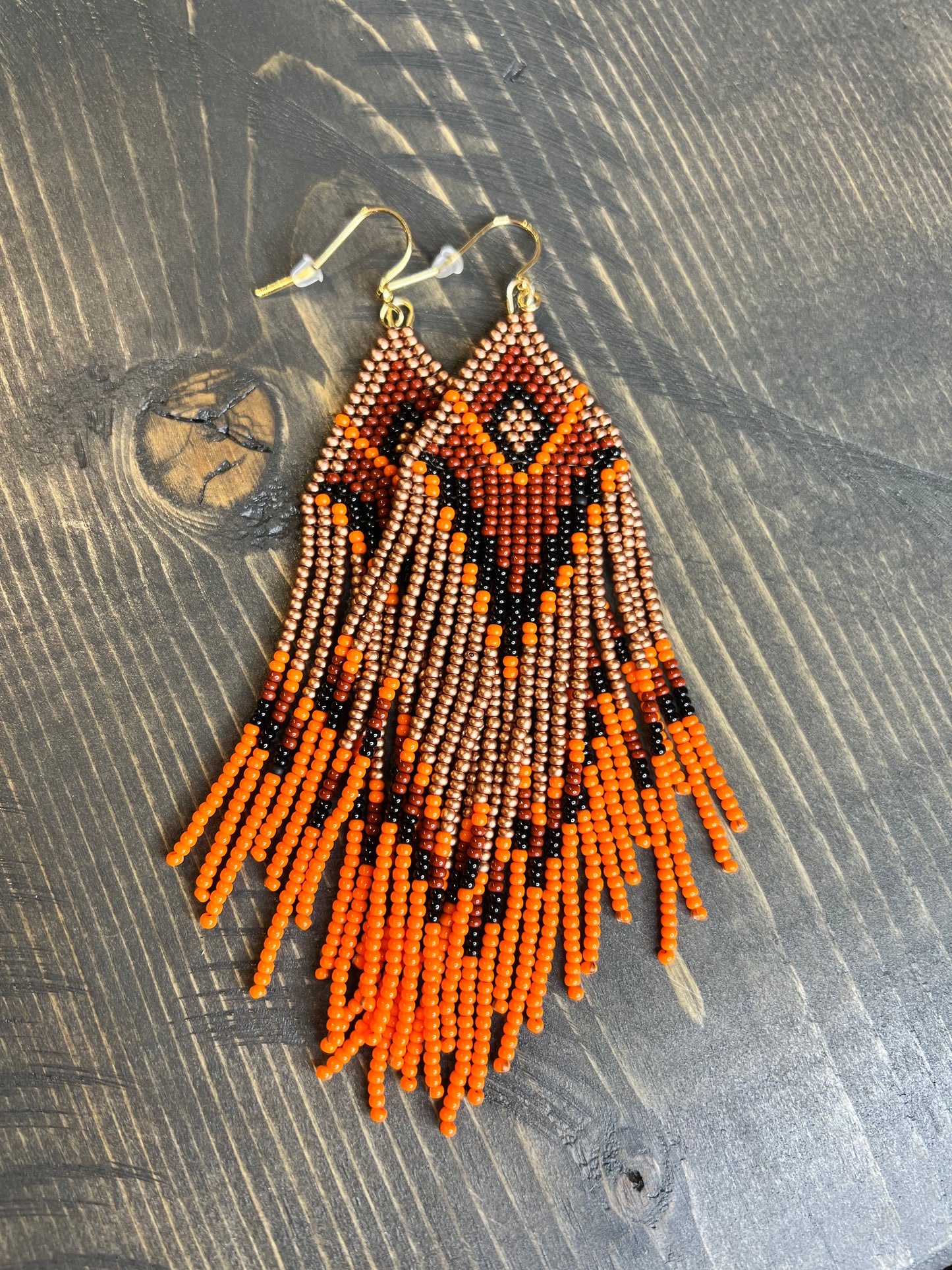 Earrings | BOL Orange Fringe  Hand Beaded