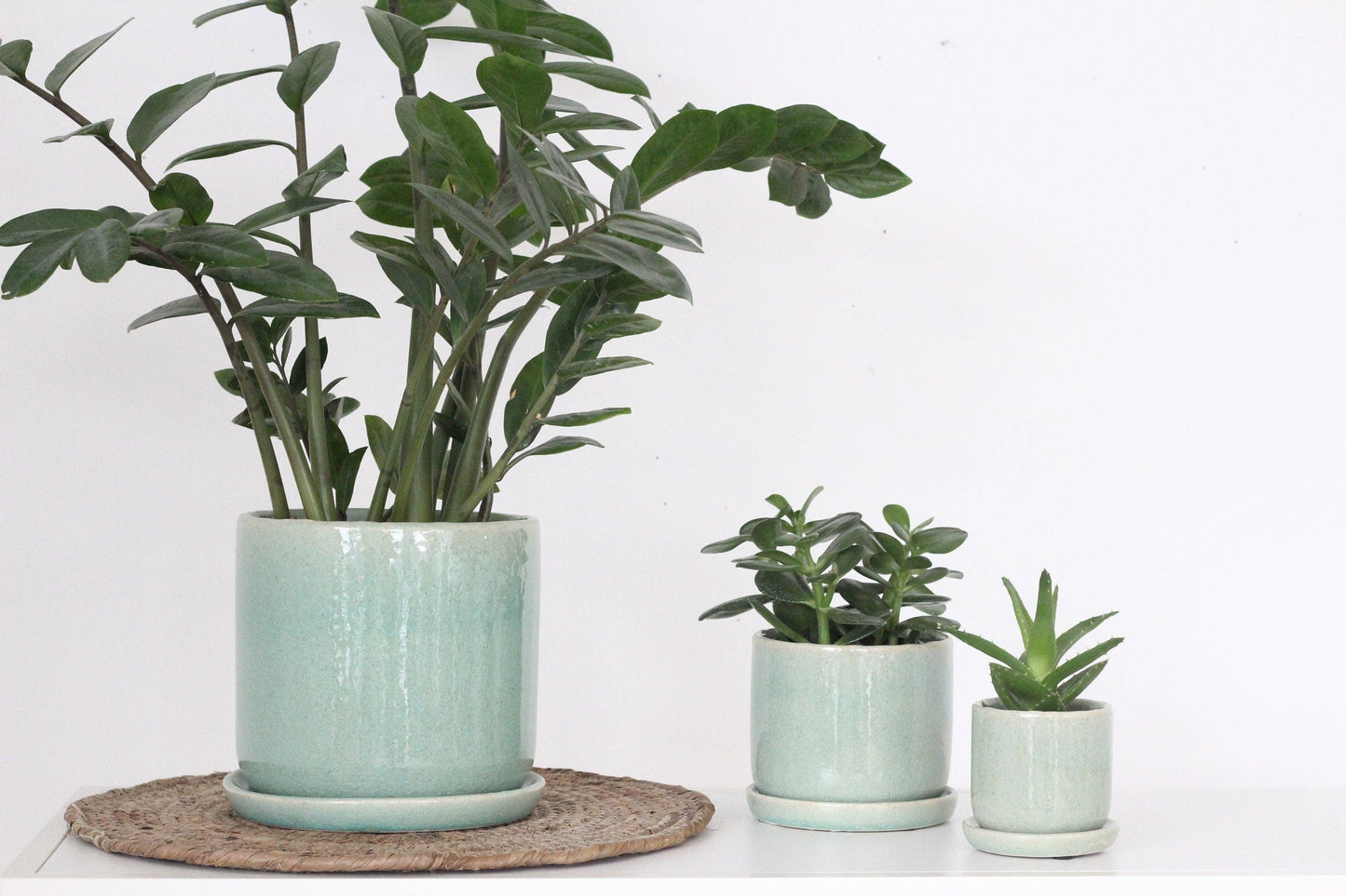 Sage Green Ceramic Pot & Saucer | Planter