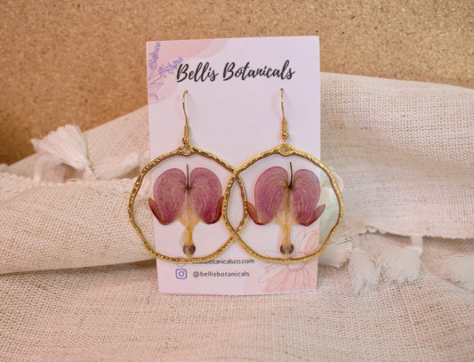 Bleeding Heart Gold Circles Flower Resin | Earrings