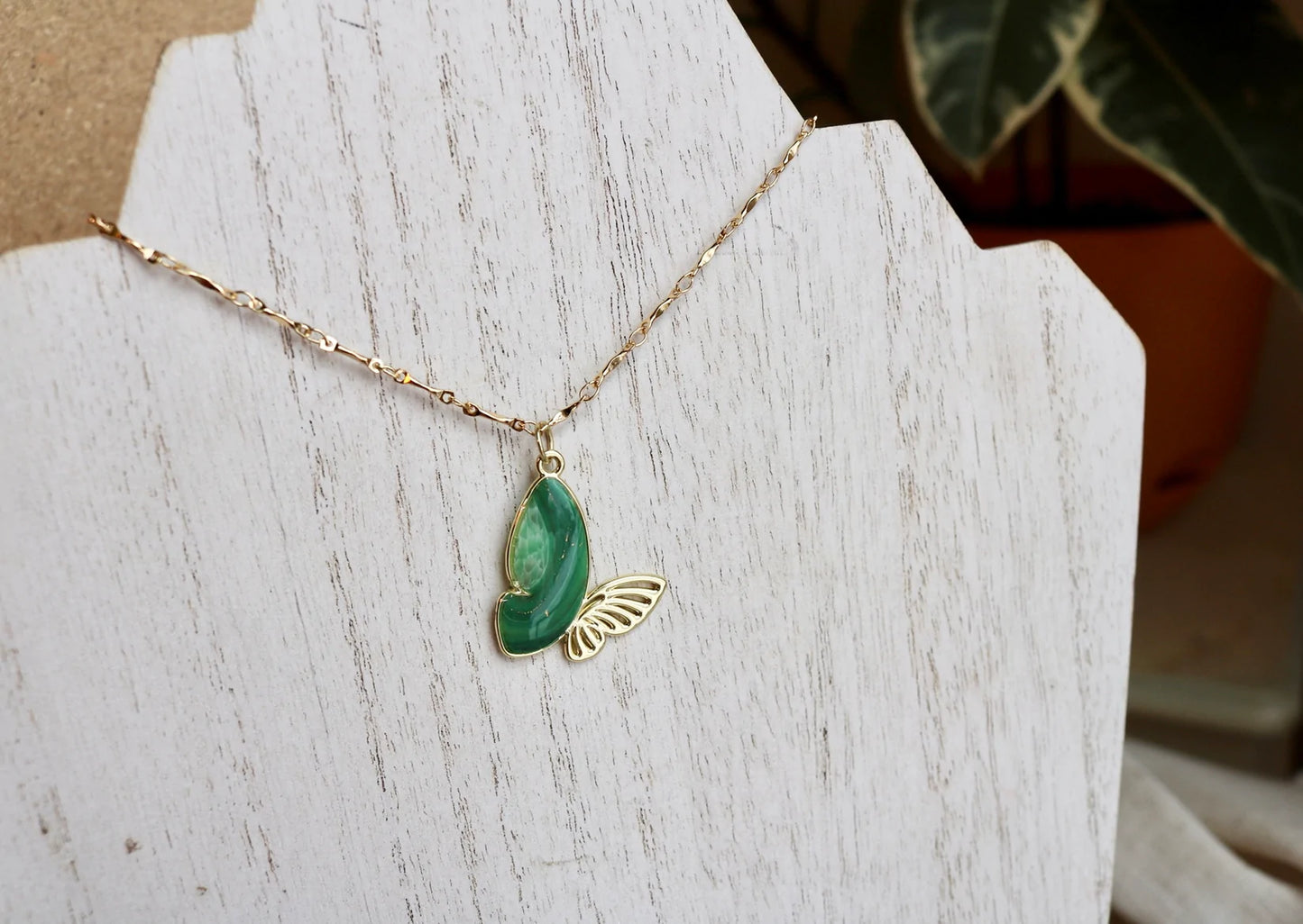 Polymer Green Agate Butterfly | Necklace