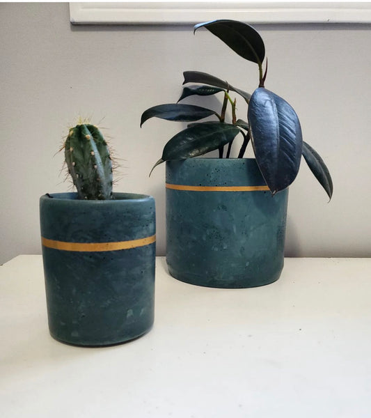 Emerald & Gold Line Concrete Planter | Plant Er' Here
