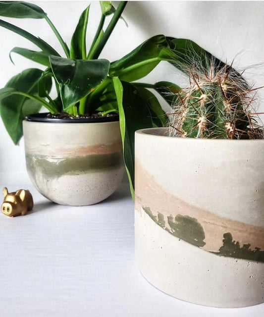 Blush & Olive Layer Concrete Planter | Plant Er' Here
